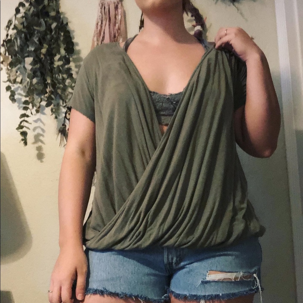 Free People Army Green Crossover Drape Top
